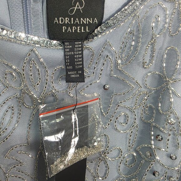 NWT Adrianna Papell Sequin bead illusion blouson dress glacier Size 18W - Picture 8 of 16